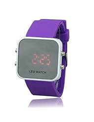Pulcher® Mirror Silicone Jelly Sport Digital Bracelet Purple Wristband Red Color LED Light Watch for Man Male Women Lady Unisex - In Gift Box - in Pulcher® Retail Packaging