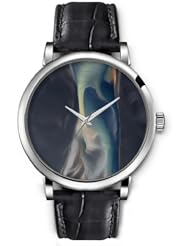 SPRAWL Aanalog Fashion Series Silver Ladies Watches of Genuine Black Leather Strap,Unique Wrist Watch for Women Girls Designed with Silk bars