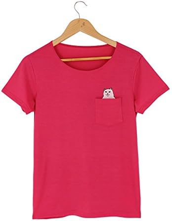 Women's Middle Finger Cat Pocket T-Shirts (F1822)