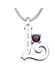 Sterling Silver Letter L - June Alexandrite Birthstone 18 Inch Necklace