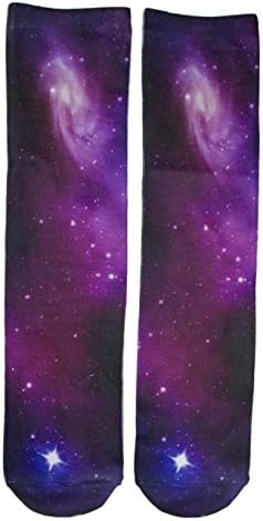 Galaxy Print Graphic Crew Socks - One Size - Purple Crazy Sock for Any Occasion!