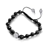 Bling Jewelry White Crystal Bead Faceted Black Unisex Shamballa Bracelet