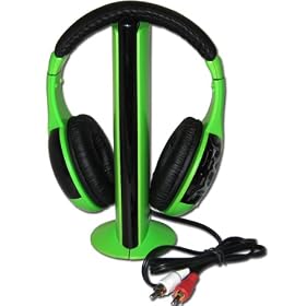 Wireless FM Stereo RS 864 863.5 864.5MHz Rf cordless Surround Sound Stereo Headphones For TV VCD CD PC MP3 MP4 DVD w/Transmitter with wonderful color [ Green color ]