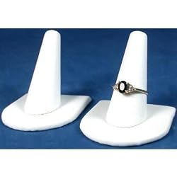 2 White Leather Ring Finger Jewelry Holder Showcase Display Stands