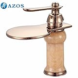 AZOS 黄色大理石 バラの金色 洗面用蛇口 バスルーム用混合水栓 手洗い設備 台付 滝型 冷熱水混合水栓 MPDK026-3