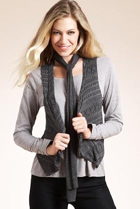 Scoop Neck T-shirt & Open Front Waistcoat With Scarf