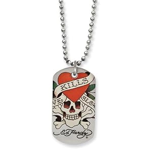 Ed Hardy Love Kills Slowly Dog Tag Necklace