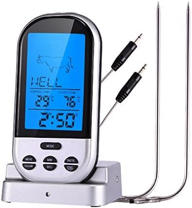 EtekStorm Meat Thermometer Pro-Monitor Meat Temperatures Cooking in Oven, BBQ, Barbecue, Smoker, Grilling &amp; Broiling with Wireless Remote - Stainless Steel Probes - Free Spare Probe &amp; Batteries