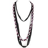 Soft Braided Fabric Layered Necklace - Crystal Cut Shimmery Beads - Brass Chain Link - Fuchsia Brown White & Black