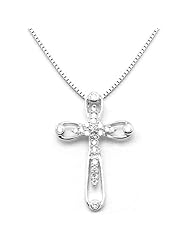 14k White Gold Diamond Cross Pendant with Chain (0.18 cttw, G-H, SI)
