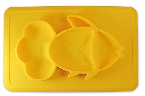 New and Improved Fun and Meal Baby Placemat. Non-Slip One-Piece Silicone plate (Gold)