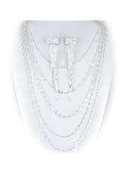 Sterling Silver Multi-strand 36 Inch Long Layered Chain Necklace Dangle Earrings Italy