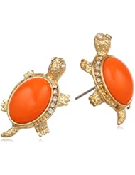 Anne Klein "Arden" Gold-Tone Tangerine Colored Turtle Button Earrings