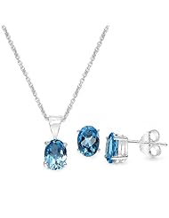 2.75 Carat Swiss Blue Topaz Oval Shape .925 Sterling Silver Earring & Pendant Set