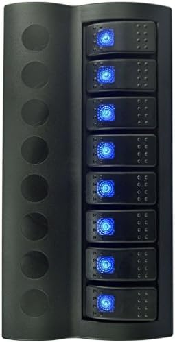 Bears 8 Gang Waterproof Marine Black ABS Boat Rocker Switch Panel with Blue LED Indicator Light and Circuit