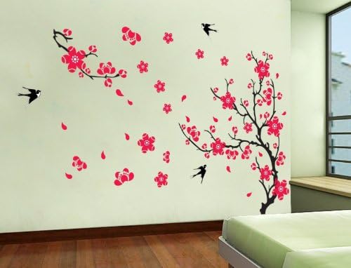 RRRLJL Large Plum Blossom Tree Branch with Swallows Art Wall Mural Home Decor Wall Decal Sticker