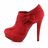 Damen Schuhe, STIEFELETTEN, HIGH HEELS PLATEAU, 7186-GA, Synthetik in hochwertiger Wild Leder Optik, Rot, Gr 36
