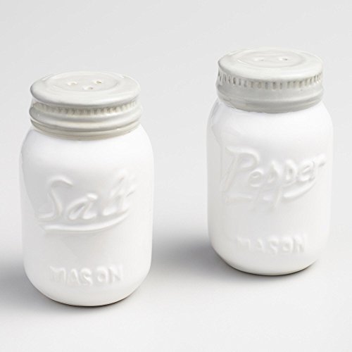 WhiteCeramic Mason Jar Salt and Pepper Shaker - Great Kitchen Accessories | Retro Table Countertop and Kitchen Décor | Wrap for Holiday Gifts, Giveaways, and Souvenirs | 3.2 Ounce by World Market