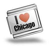 Italian Charms Original "I Love Chicago region: "Illinois, United States" Bracelet Link