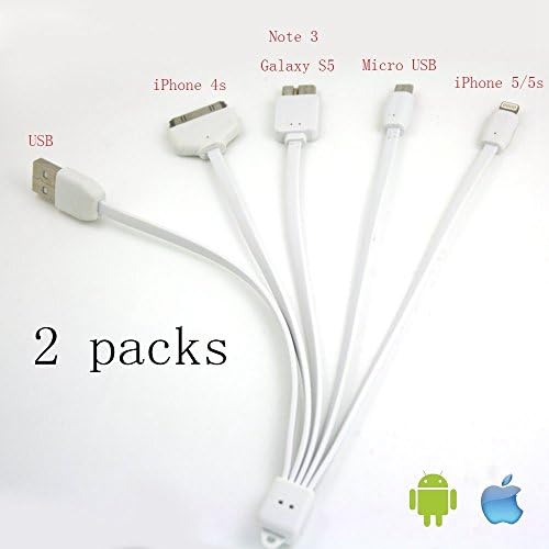 Cottee [New Version]2 Packs 4 in 1 USB Adapter Charging Cable Connector , Apple Lightning 8 Pin for Iphone 6 Plus, 6, 5s, 5, Lightning 30 Pins, Micro Usb, Compatible for Samsung Galaxy S5 and Samsung Galaxy Note 3, Multiple Charging Cable for Iphone 5s 5c 5, Iphone 4s 4, Ipad 4 3 2, Ipad Mini, Ipad Air, Samsung Galaxy S5 S4 S3, Note 2, Note 3, Most Android Cell Phones, Tablets and Devices(white)