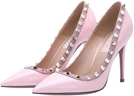 Littleboutique Womens Pointed Toe Stiletto Pumps Metallic High Heels Dress Pumps Rivet Evening Party Bridal Shoes light pink 9