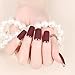 24pcs Lady Artificial False Nails Tips Sexy Frosted Metal Color Style Purplish Red Opposite French Nail Moo Z112