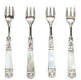 Decorative Mini Fork Set / 4 With Flat Inlaid Mother of Pearl Handles