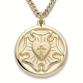 14K Gold Filled 3/4" Engraved Lutheran Medal Necklace on 20" Chain