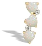 14K Yellow Gold Genuine Heart Opal and Diamond 3-Stone Pendant