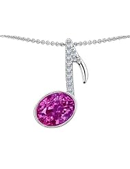 Original Star K (tm) Musical Note Pendant With Created Pink Sapphire Oval 11x9mm in 925 Sterling Silver