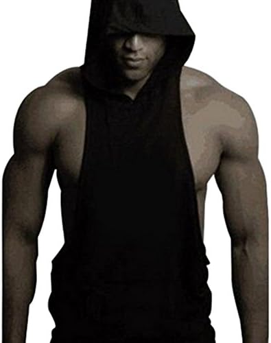Mens Fashion Sleeveless Hoodie Fitness Tank Top With Kangaroo Pocket