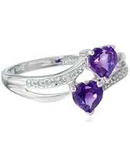 10k White Gold Double Heart-Shaped Amethyst with Diamond Heart Ring (0.02 cttw, I-J Color, I1 Clarity)
