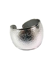 White 925 Italian Sterling Silver Hammered Cuff Bracelet; Rhodium Plated