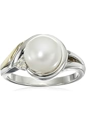Sterling Silver, 14k Yellow Gold, Freshwater Cultured Pearl (8-8.5mm), and Diamond Ring