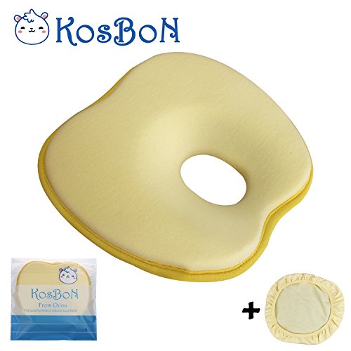 KSB 9 Inches Yellow Soft Memory Foam Baby Pillow Head Positioner Neck Support,Prevent Flat Head Syndrome For 3 Months To 1 Year Old Infant (Apple Shape,Includes Pillow Case)