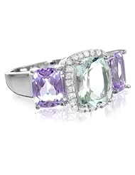 Sterling Silver Gemstones and Diamond 3-Stone Ring, Size 7