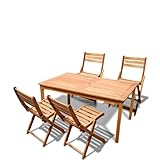 VIFAH V493SET13 Outdoor Wood Cafe Table and Four Outdoor Folding Chair Dining Set