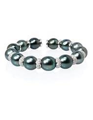 Diamond and Pearl 18k White Gold Bangle Bracelet