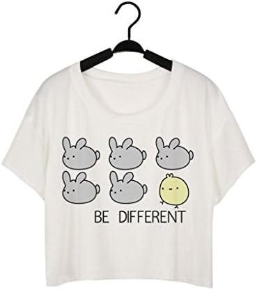Fashion Summer Style Woman's Crop Tops Cartoon Rebbit Space Emoji Printed