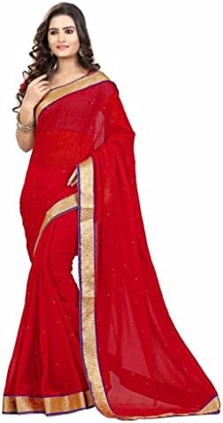 Choclaty Gorgeous Dashing Georgette Saree for Women with Unstitched Blouse Piece Free Size Red