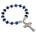 Religious Bracelet with Blue Rondell Faceted Beads and Crucifix- 5'' Overall Length - 7'' Stretchy Bracelet