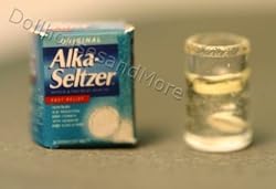 Miniature Glass of Alka Selzer with Box.