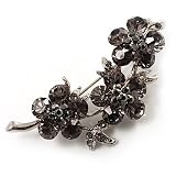 Swarovski Crystal Floral Brooch (Silver&Dim Grey)