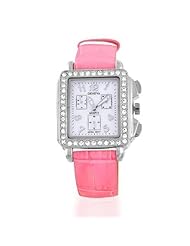 Bling Jewelry Geneva Square Deco Pink Leather Strap Watch