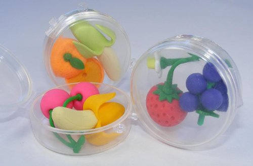 Authentic Japanese Iwako - TRC (Dream) Puzzle Fruit Erasers, 3 Pieces Assorted Set, Shown 3 Styles (Assortment) but Only 1 Container Will Be Sent Randomly, NOT All 3.