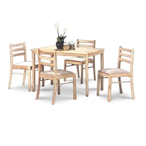 5pc Natural Finish Wood Dining Table + 4 Chairs Dinette Set by