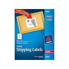 Avery® White Shipping Labels for Laser Printers with  TrueBlock(TM) Technology, 3-1/3 inches x 4 inches, Pack of 150 (5264)
