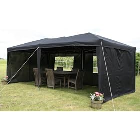 6x3mtr Black FULLY WATERPROOF Pop Up Gazebo with Six Side Panels and Carrybag