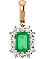 18K Rose Gold 7.00x5.00mm Emerald Cut Chatham Created Emerald and Diamond Pendant -- LIFETIME WARRANTY