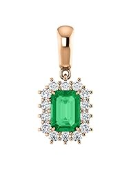 14K Rose Gold 7.00x5.00mm Emerald Cut Chatham Created Emerald and Diamond Pendant -- LIFETIME WARRANTY